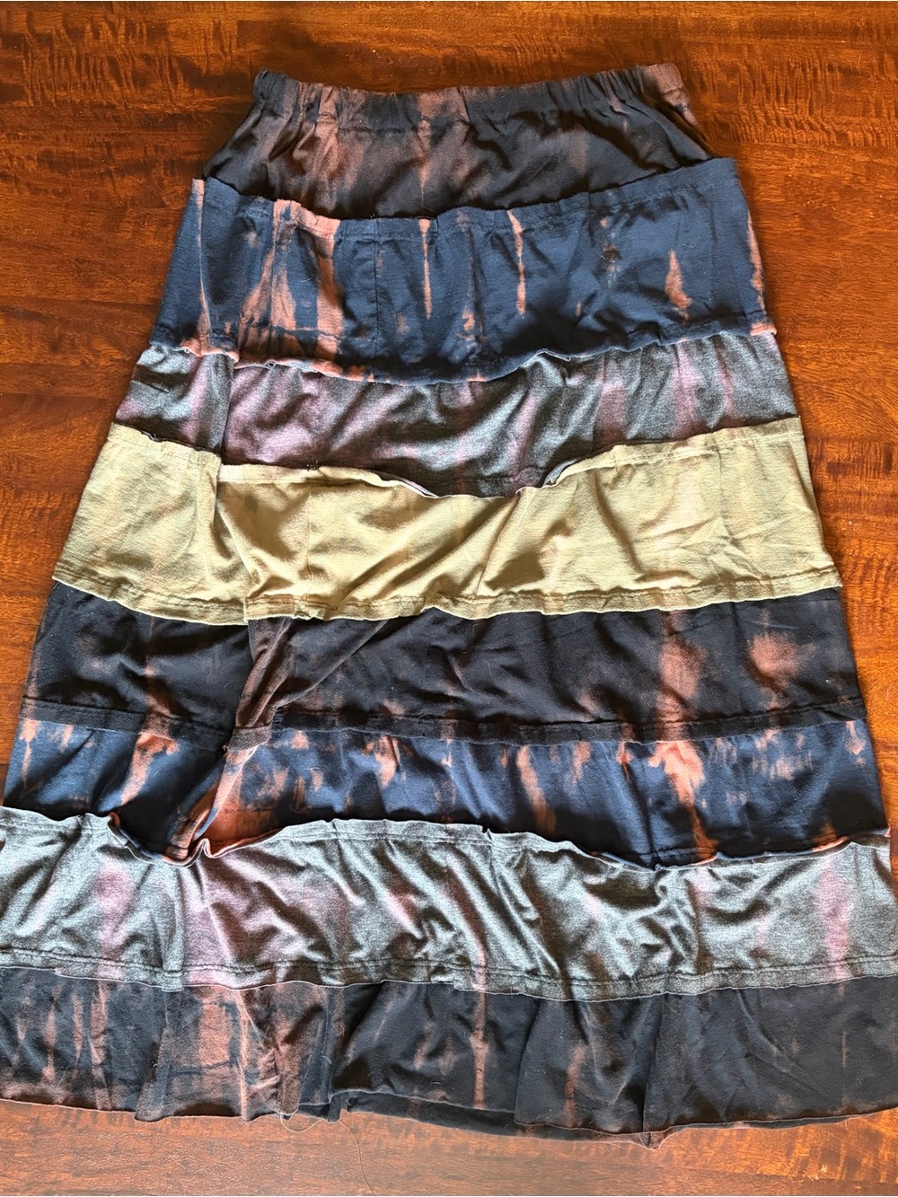 Handmade Upcycled Reverse Tie-Dye Bleach Tiered Maxi Skirt Women's Size Medium